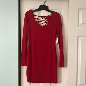 Charlotte Russe red long sleeve dress with back cut out
